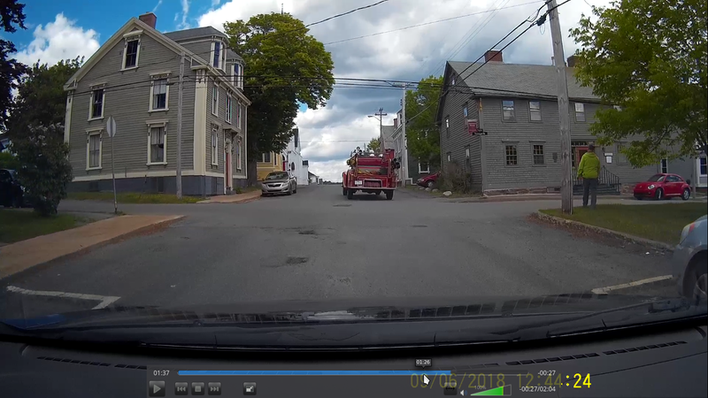 Oops...pardon the seek bar at the bottom of the screen! Following the Lunenburg Fire Department’s 1930s Chevrolet fire engine. It’s in perfect working order, pumps, equipment and everything! They drive it around the town often for fun to give it a workout and give smiles to tourists. Very cool old girl!